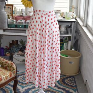 Vintage Josephine Chaus Red Polka Dot Rayon Midi Skirt High Waist 25 Size XS